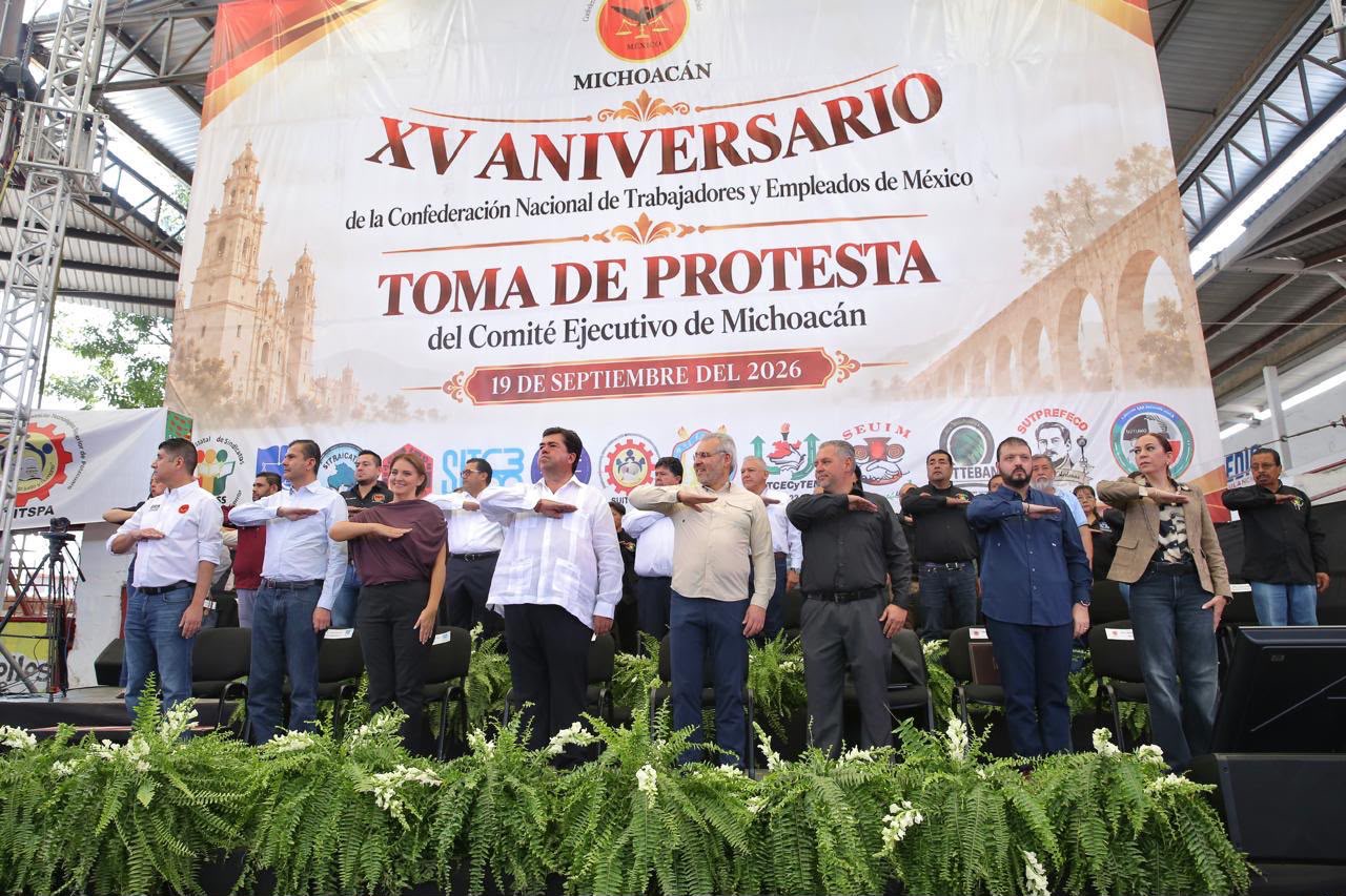 Refrenda Bedolla respaldo a los trabajadores de Michoacán en el XV aniversario de la Catem