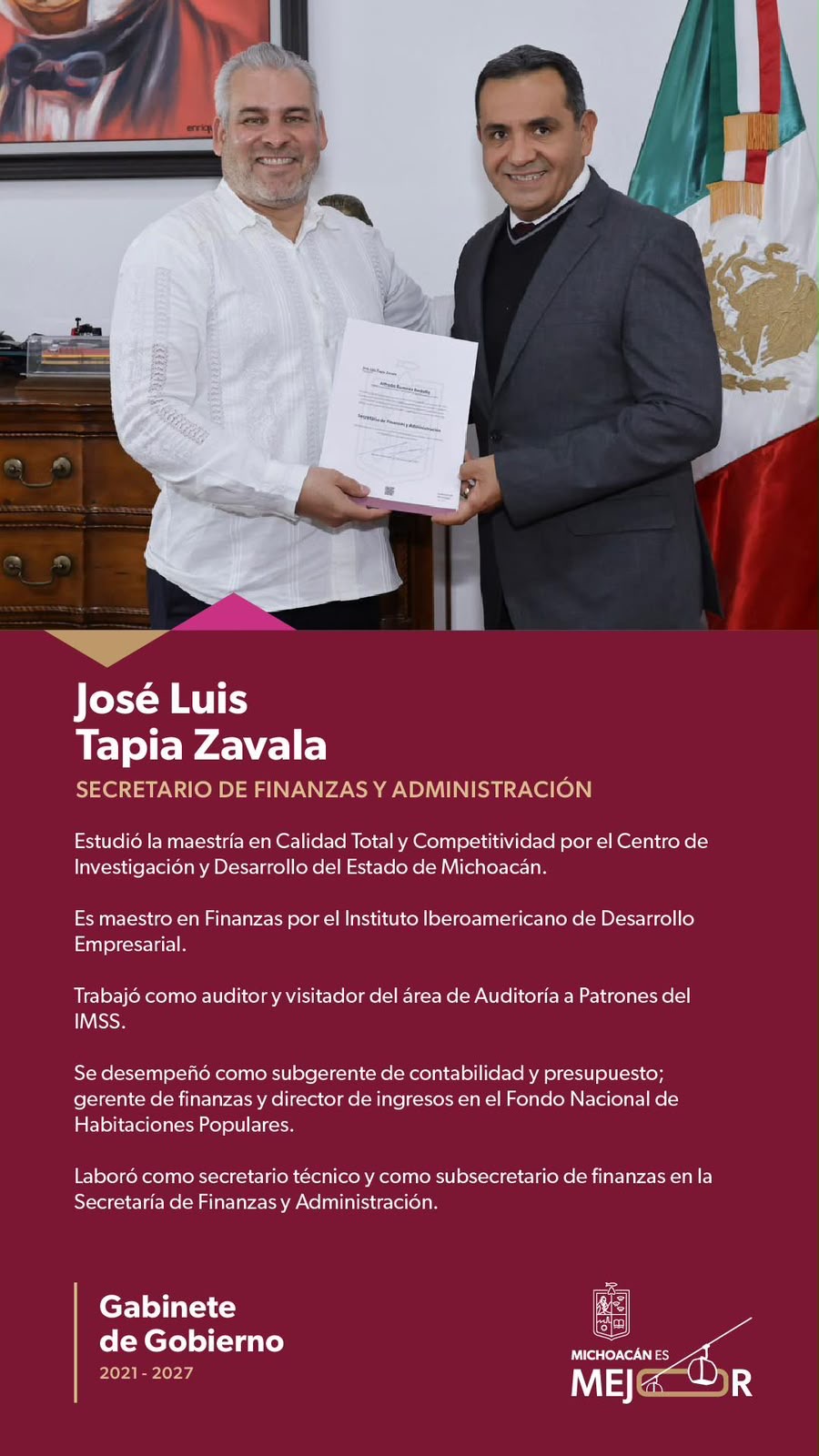 Nombra Bedolla a José Luis Tapia como nuevo secretario de Finanzas