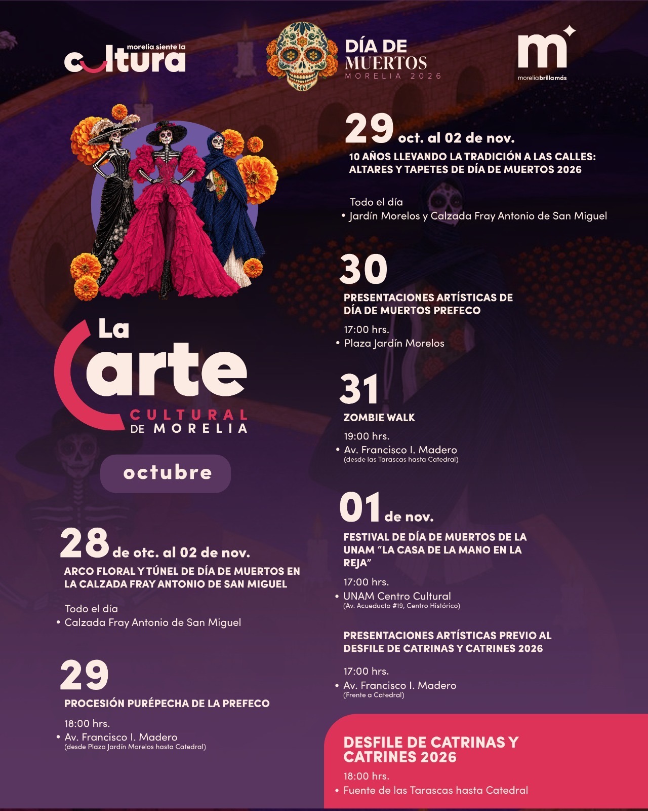 Gobierno de Morelia invita a vivir la cartelera cultural de Día de Muertos