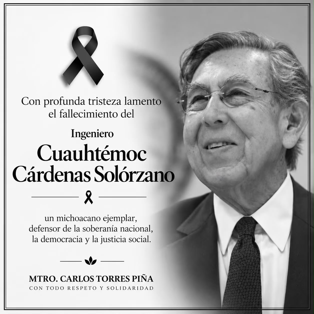 Cuauhtémoc Cárdenas, un michoacano ejemplar, defensor de la soberanía nacional, la democracia y la justicia social: CTP